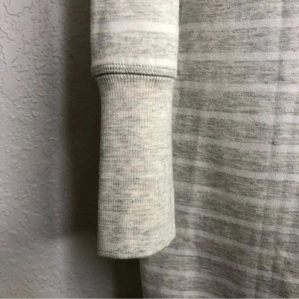 Athleta oatmeal white striped knit tunic asymmetrical hem dress size Medium